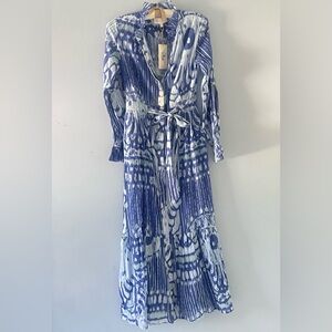 Sheridan French Britt Dress In Blue Moroccan IKat Size XSmall Long Sleeve NWT